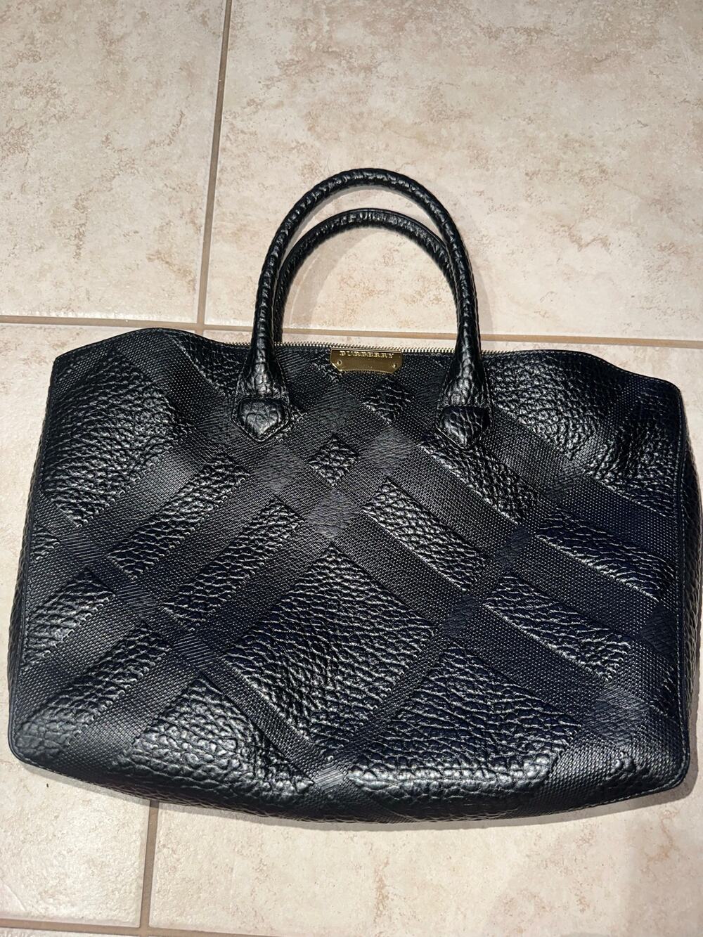 Burberry Dewsbury Grain Check Black Leather Tote & Porter Wallet Set